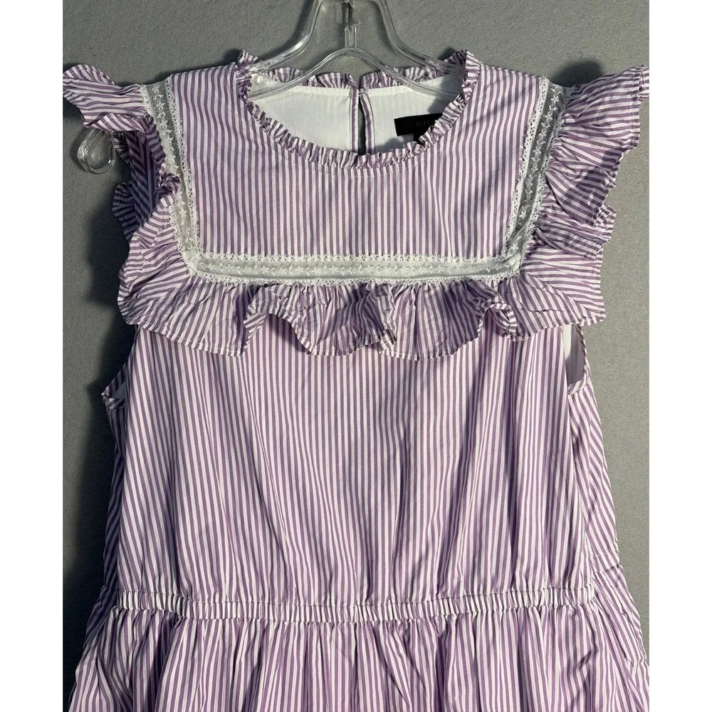 J. Crew Tiered Ruffle Dress Stripe Purple White  Lined Midi Women's Large